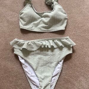 Antonio Melani Textured Bikini Set Sage Green Ruffle Straps Waffle Knit Small